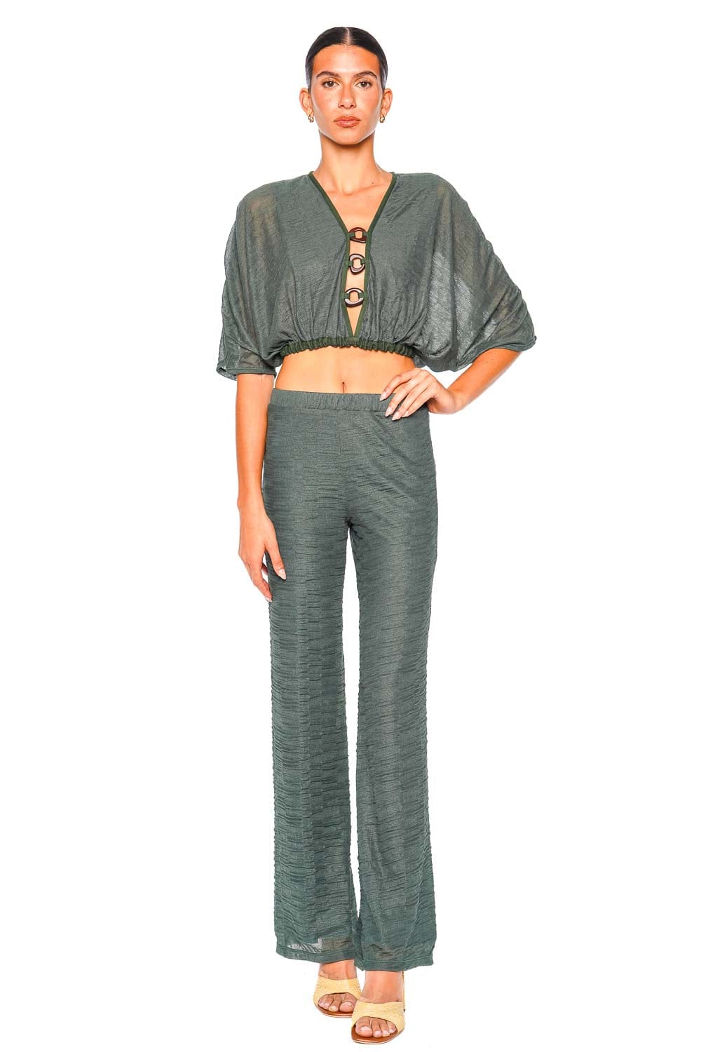 Azulu Veronika Sacramento Green Wide-Leg Pants