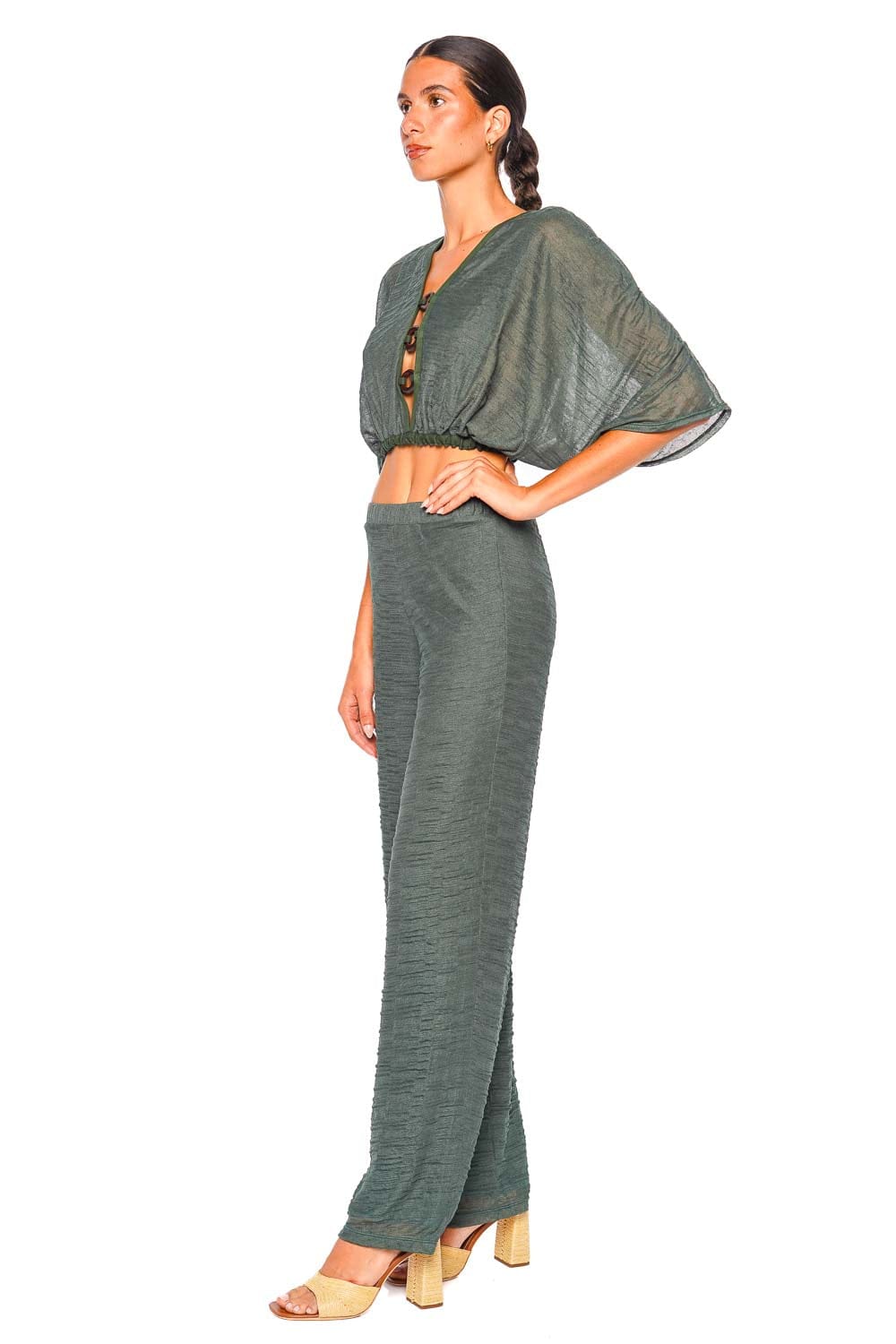 Azulu Veronika Sacramento Green Wide-Leg Pants