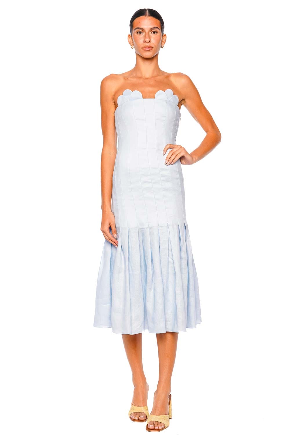 Azulu Elea Scalloped Strapless Linen Midi Dress