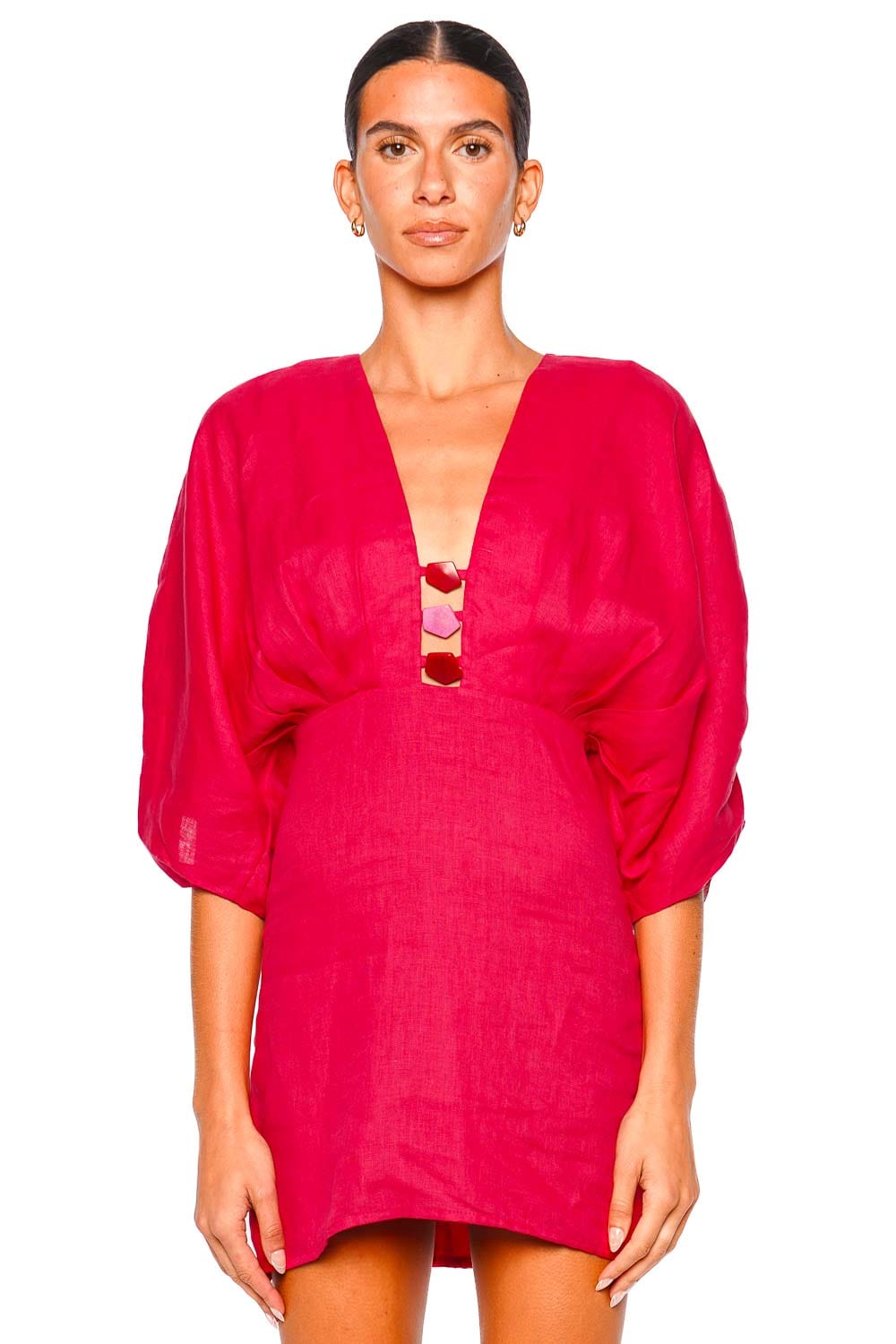 Azulu Abella Raspberry Puff Sleeve Mini Dress