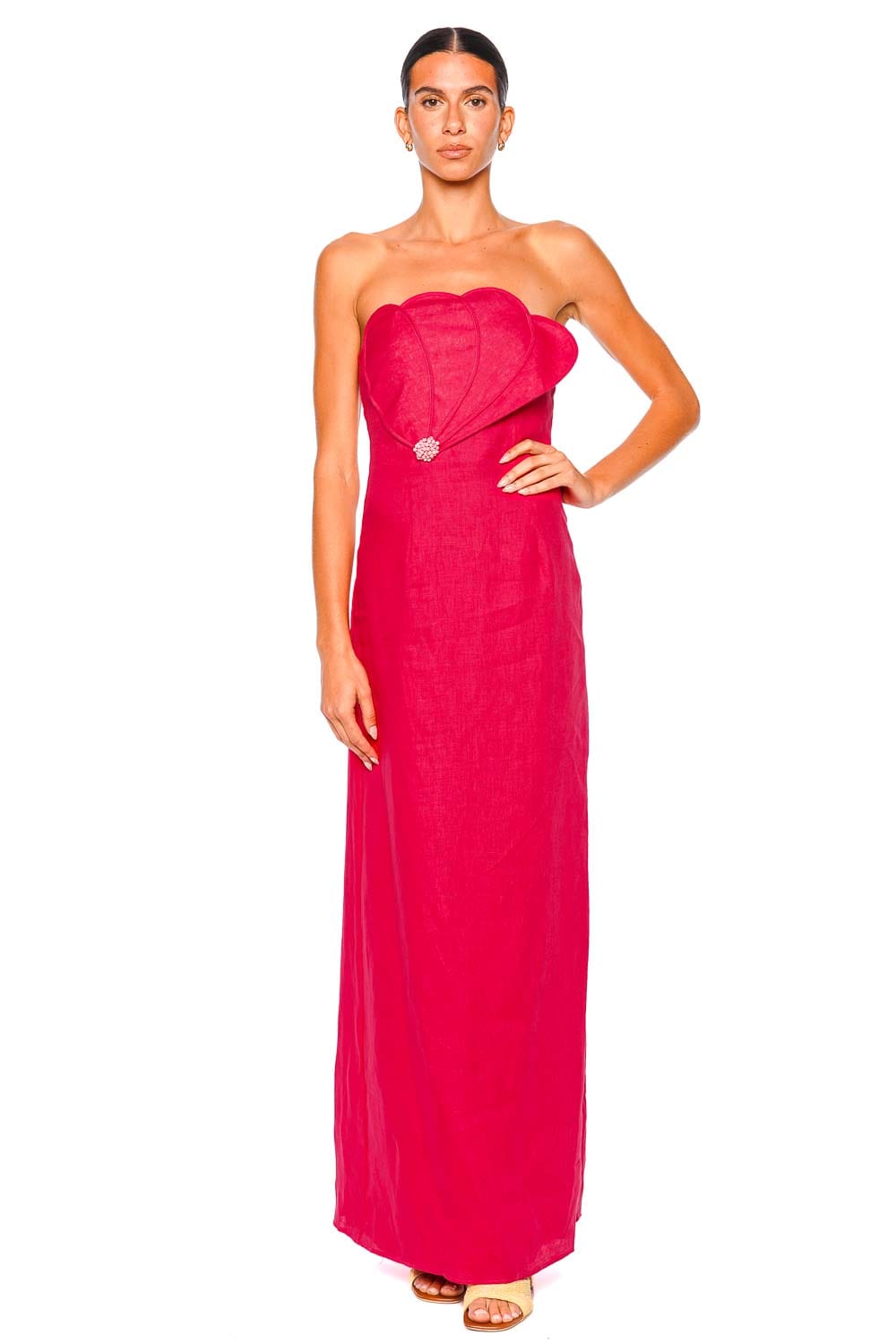 Azulu Bianca Strapless Raspberry Maxi Dress