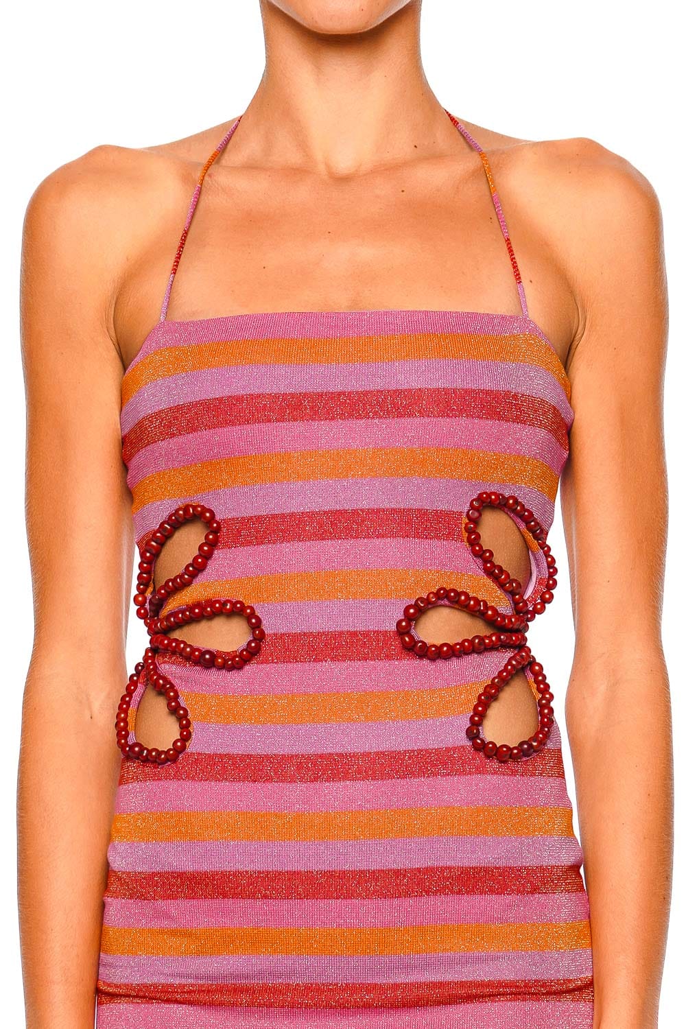 Azulu Rosita Raspberry Stripe Halter Mini Dress