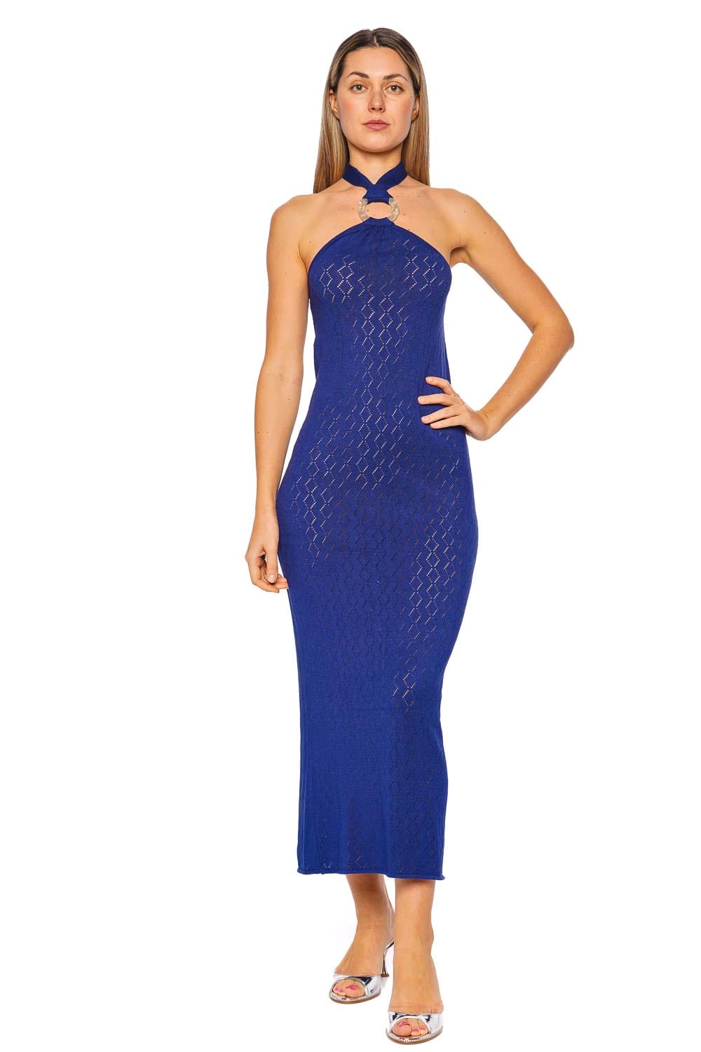 Baobab Jericó Lapis Blue Halter Knit Maxi Dress
