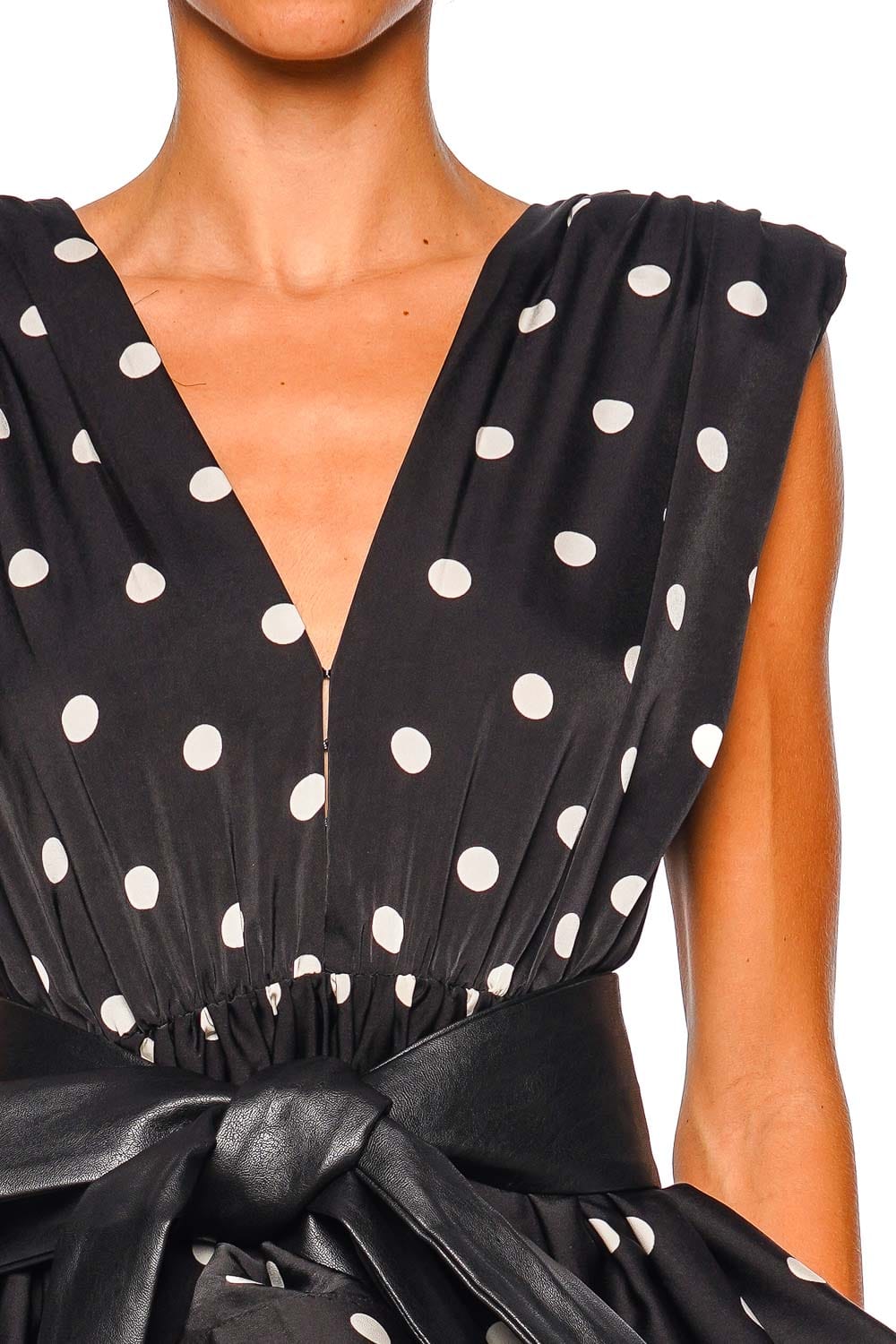 Bronx and Banco Riley Black and White Polka Dot Sleeveless Ruffle Mini Dress