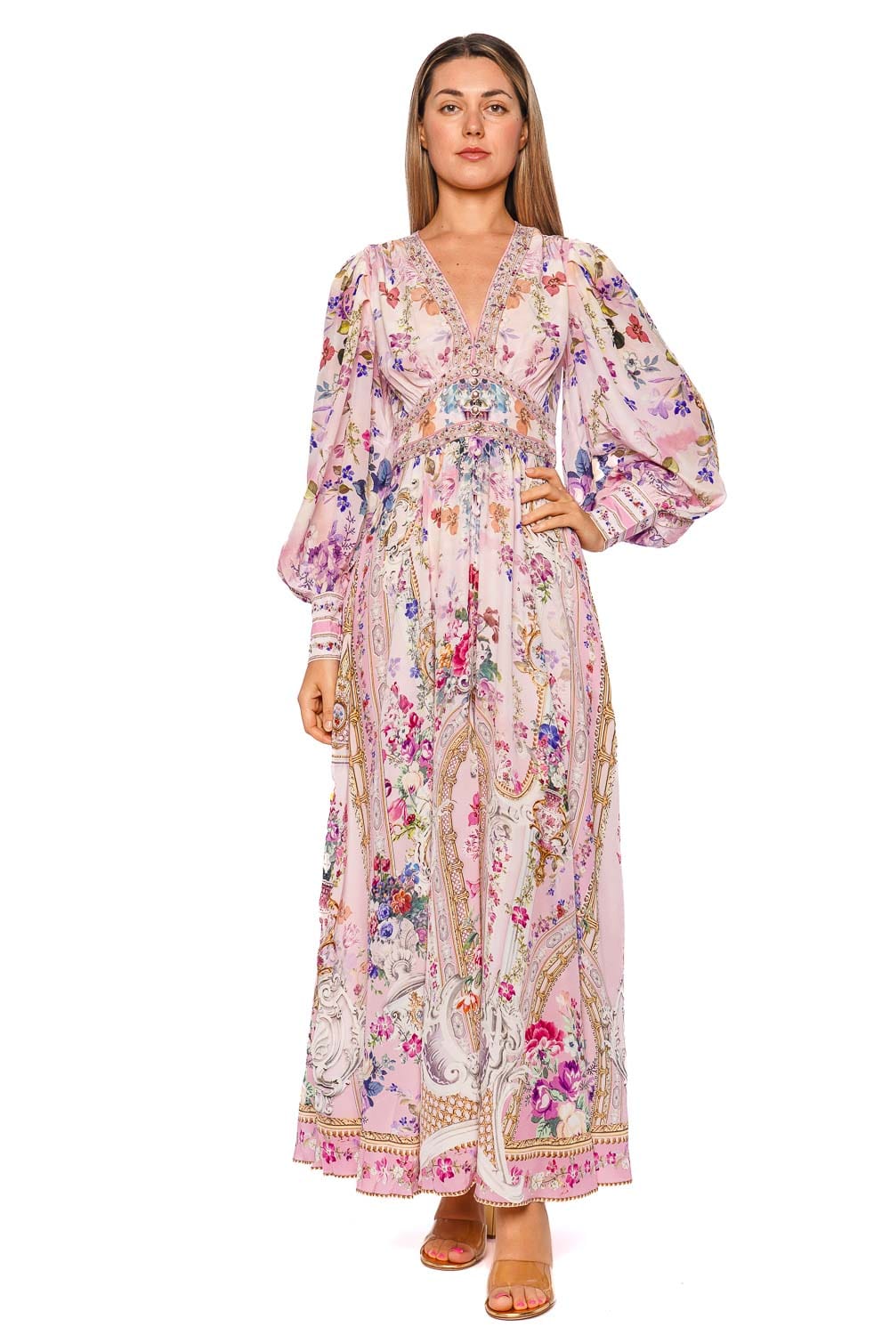 strapless open back dress Camilla Palatial Pastels Shaped Waistband Maxi Dress