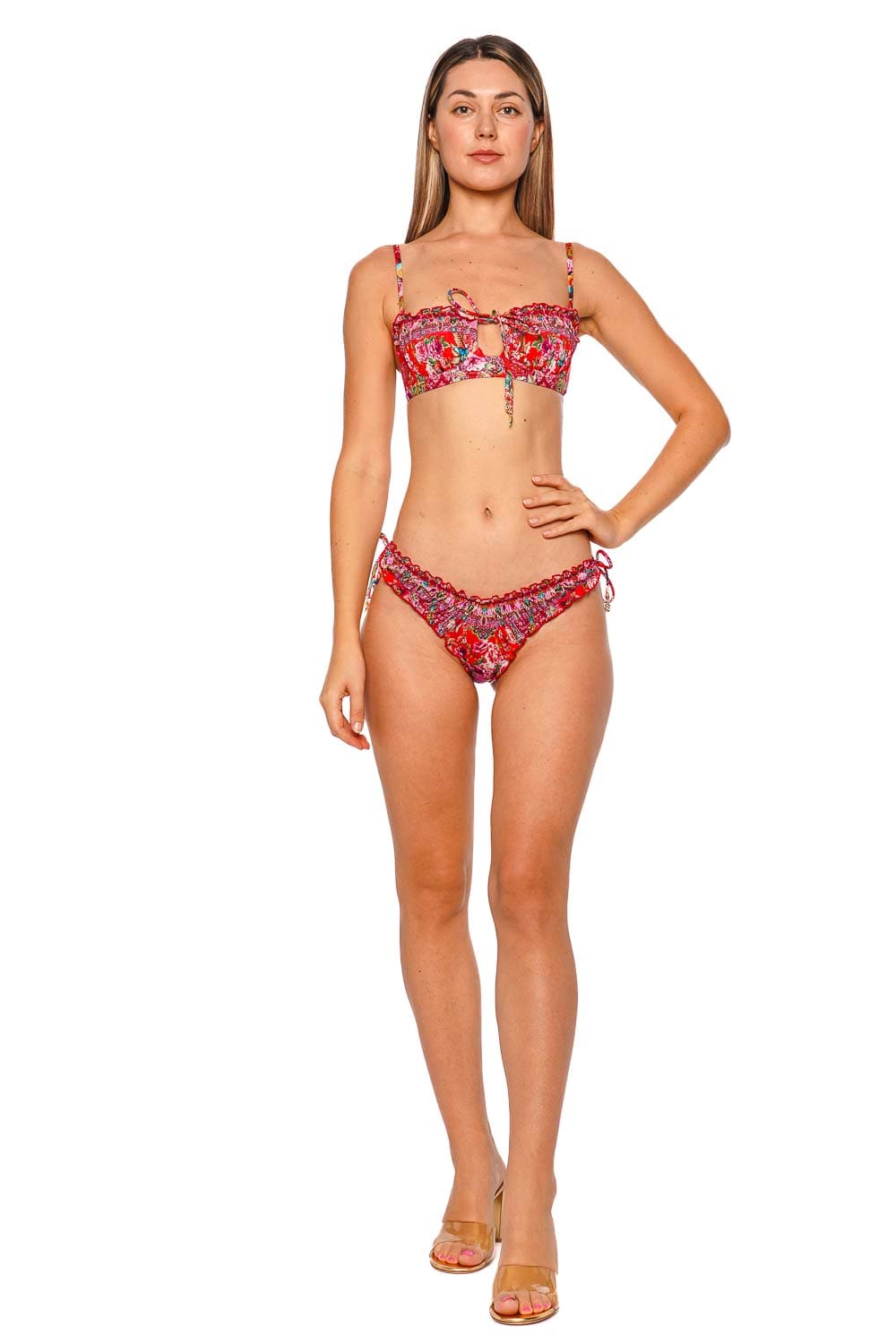 Camilla Heirloom Empire Ruched Cup Bikini Top with Tie Front