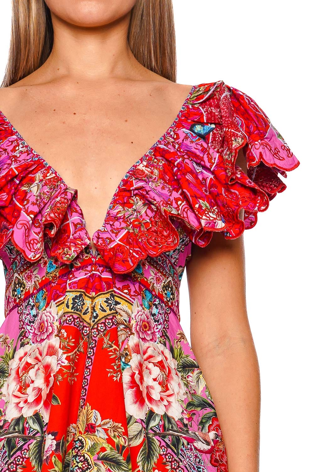 Camilla Heirloom Empire Frill V Neck Mini Dress