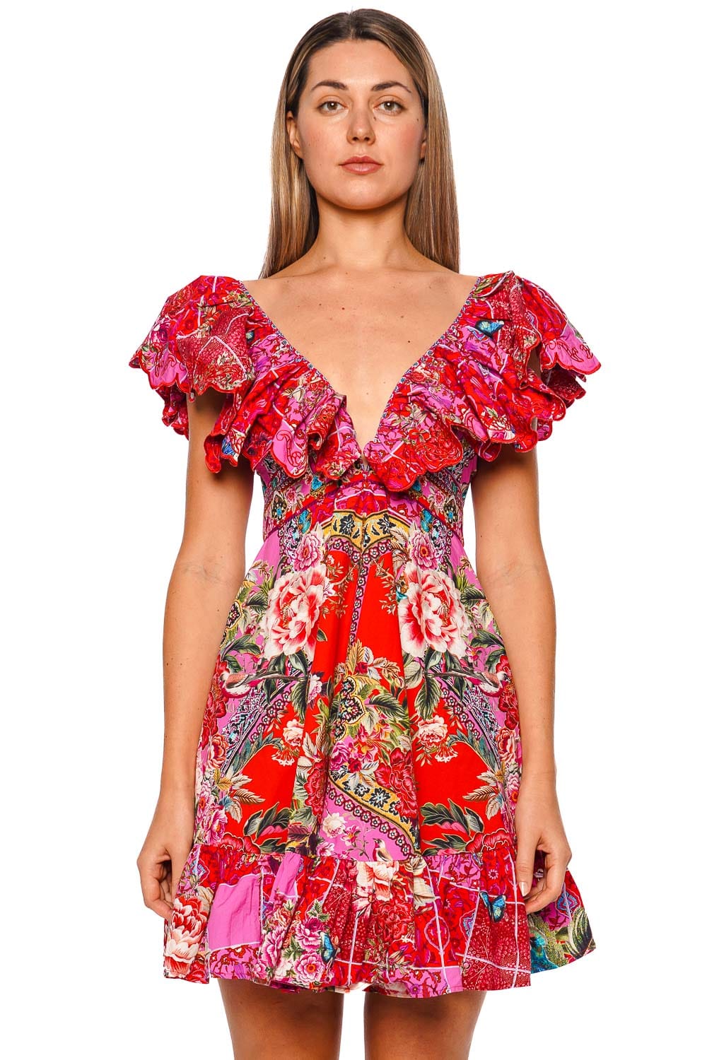 Camilla Heirloom Empire Frill V Neck Mini Dress