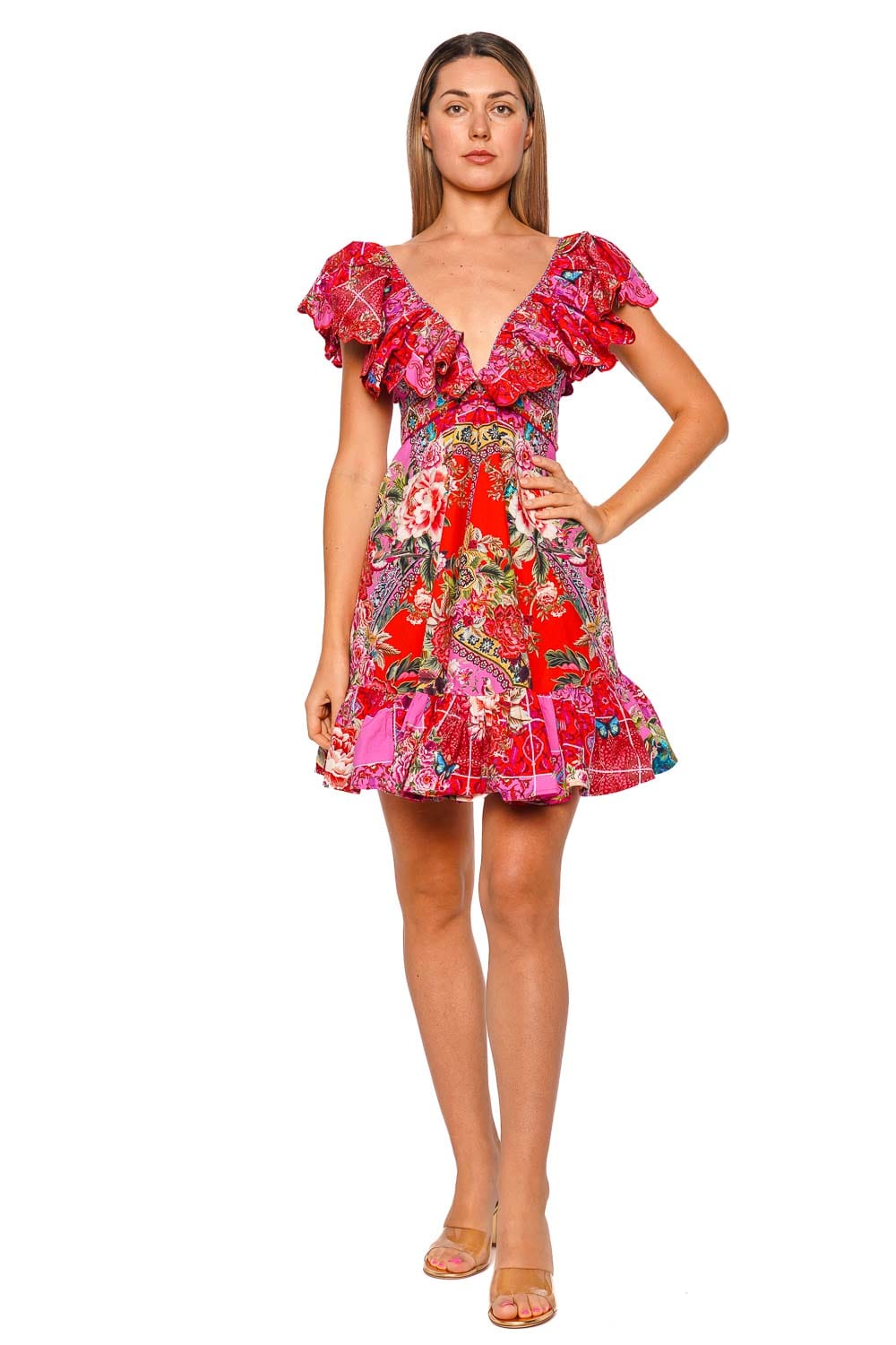 camilla floral mini dress Camilla Heirloom Empire Frill V Neck Mini Dress