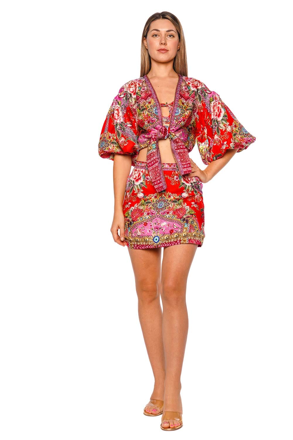 Camilla Heirloom Empire Tie Front Puff Sleeve Top