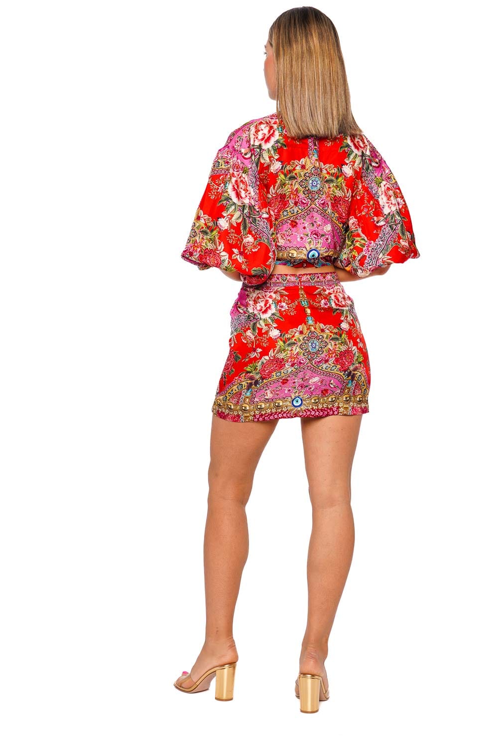 Camilla Heirloom Empire Tie Front Puff Sleeve Top