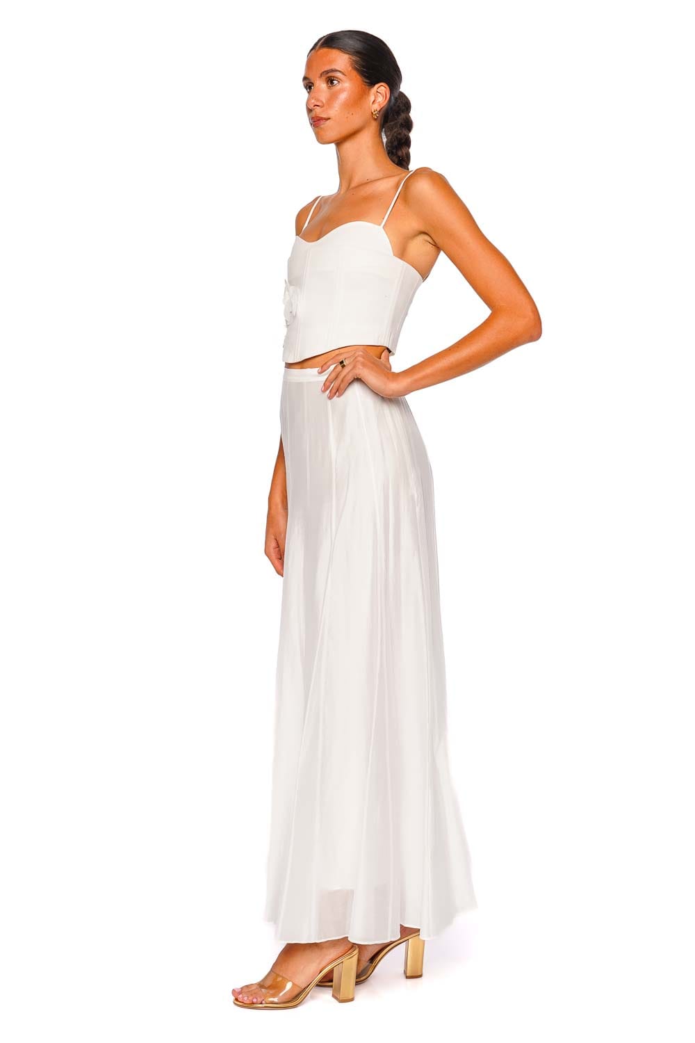 CLEA Solene Sheer White Maxi Skirt