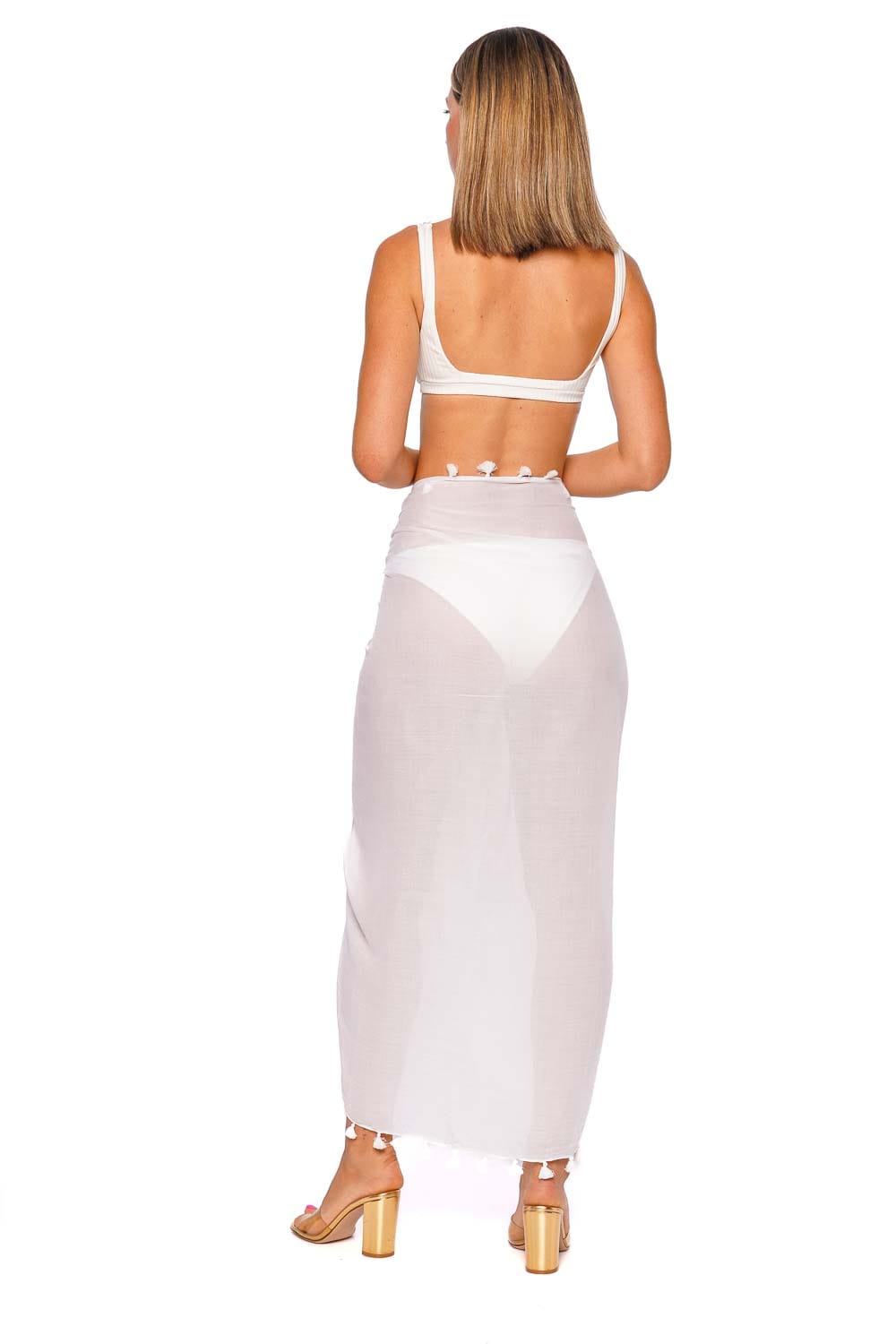 Melissa Odabash White Sheer Tassel Trim Pareo Wrap