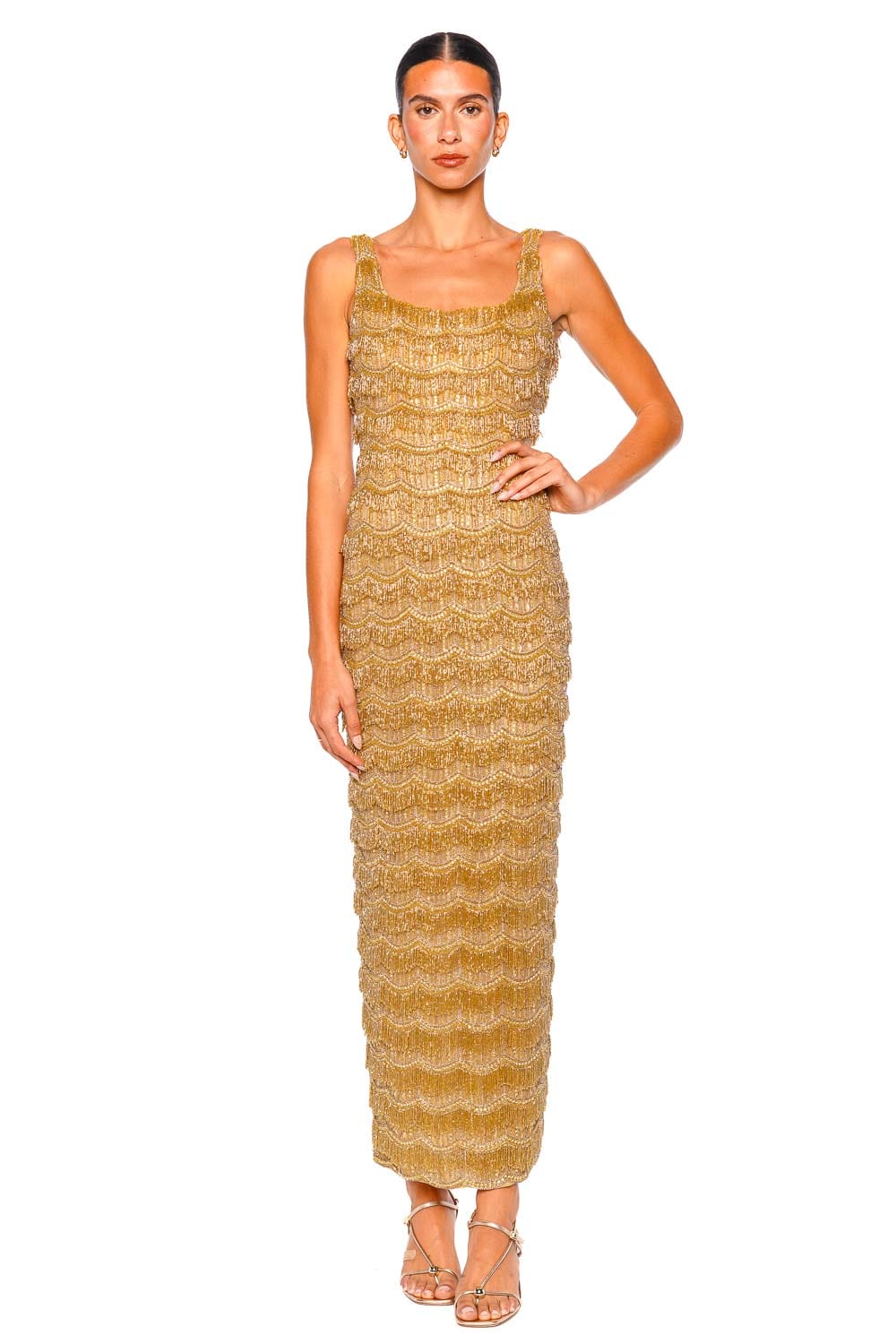 rachel gilbert dress gold Sadie Gold Hand Beaded Corset Gown