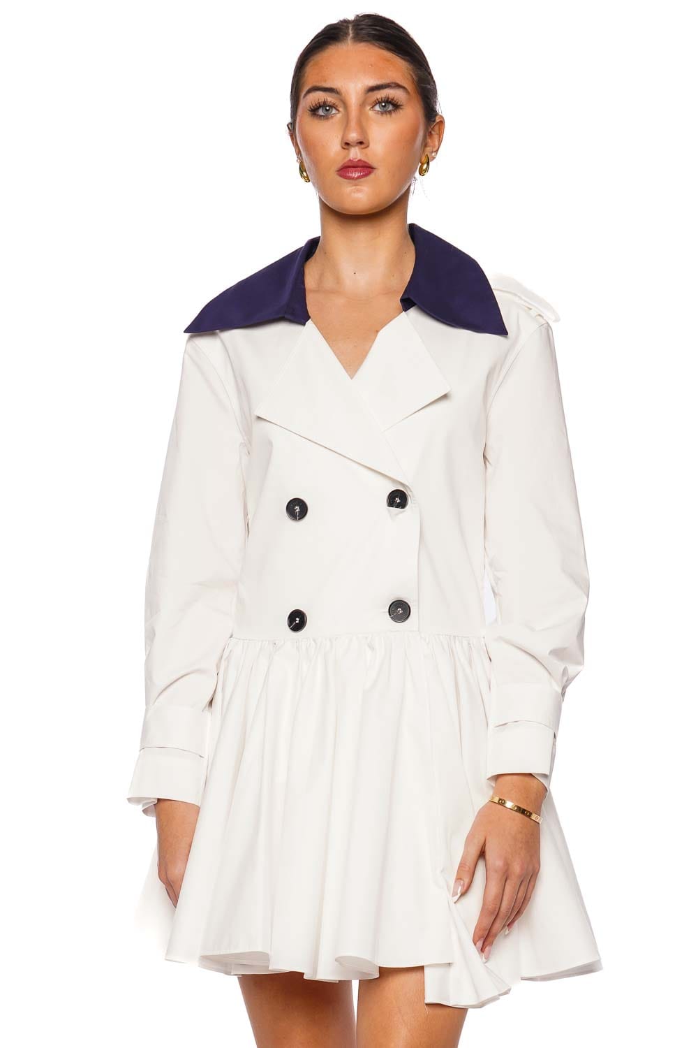 self-portrait White Double Breasted Mini Dress with Navy Collar