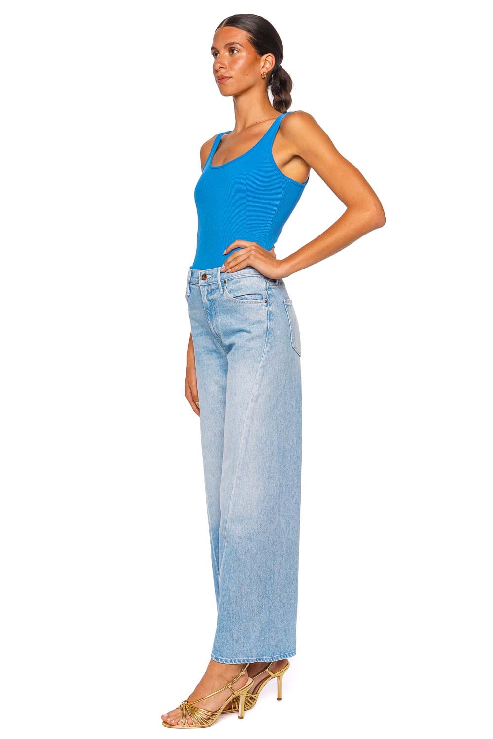 L'AGENCE Nica Regatta Blue Scoop Neck Tank Bodysuit