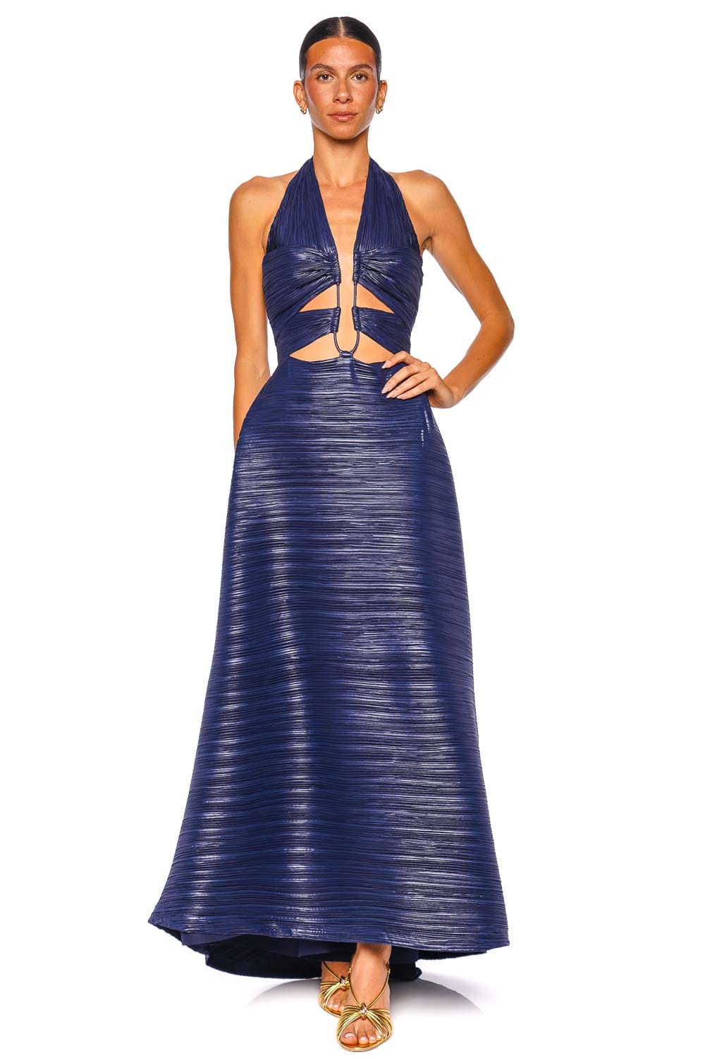 Cult Gaia Jahzara Deep Lake Halter Cut Out Gown Cult Gaia Jahzara Deep Lake Halter Cut Out Gown
