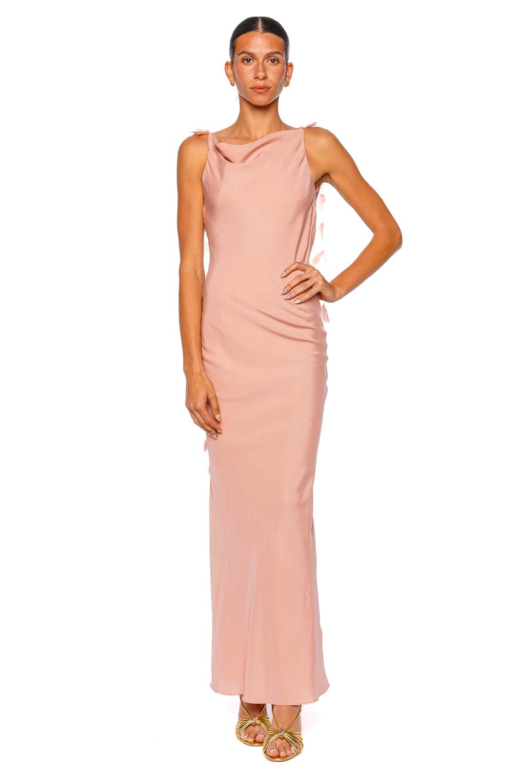Cult Gaia Nymeria Petal Pink Sleeveless Cowl Neck Gown