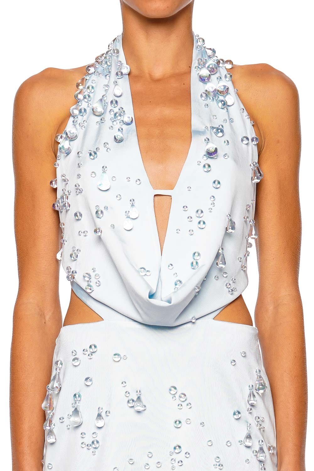 Cult Gaia Issey Beaded Cowl Halter Mini Dress