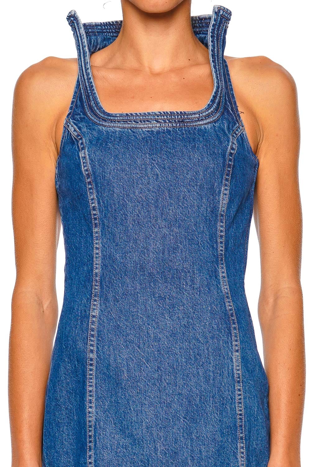 Cult Gaia AKAIA 80s Blue Denim Mini Dress with Wide Straps