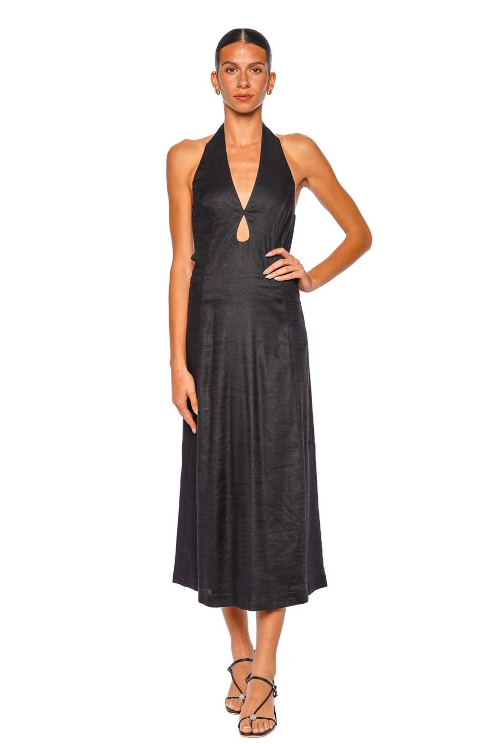 Cult Gaia Lianna Black Linen Halter Midi Dress Cult Gaia Lianna Black Linen Halter Midi Dress