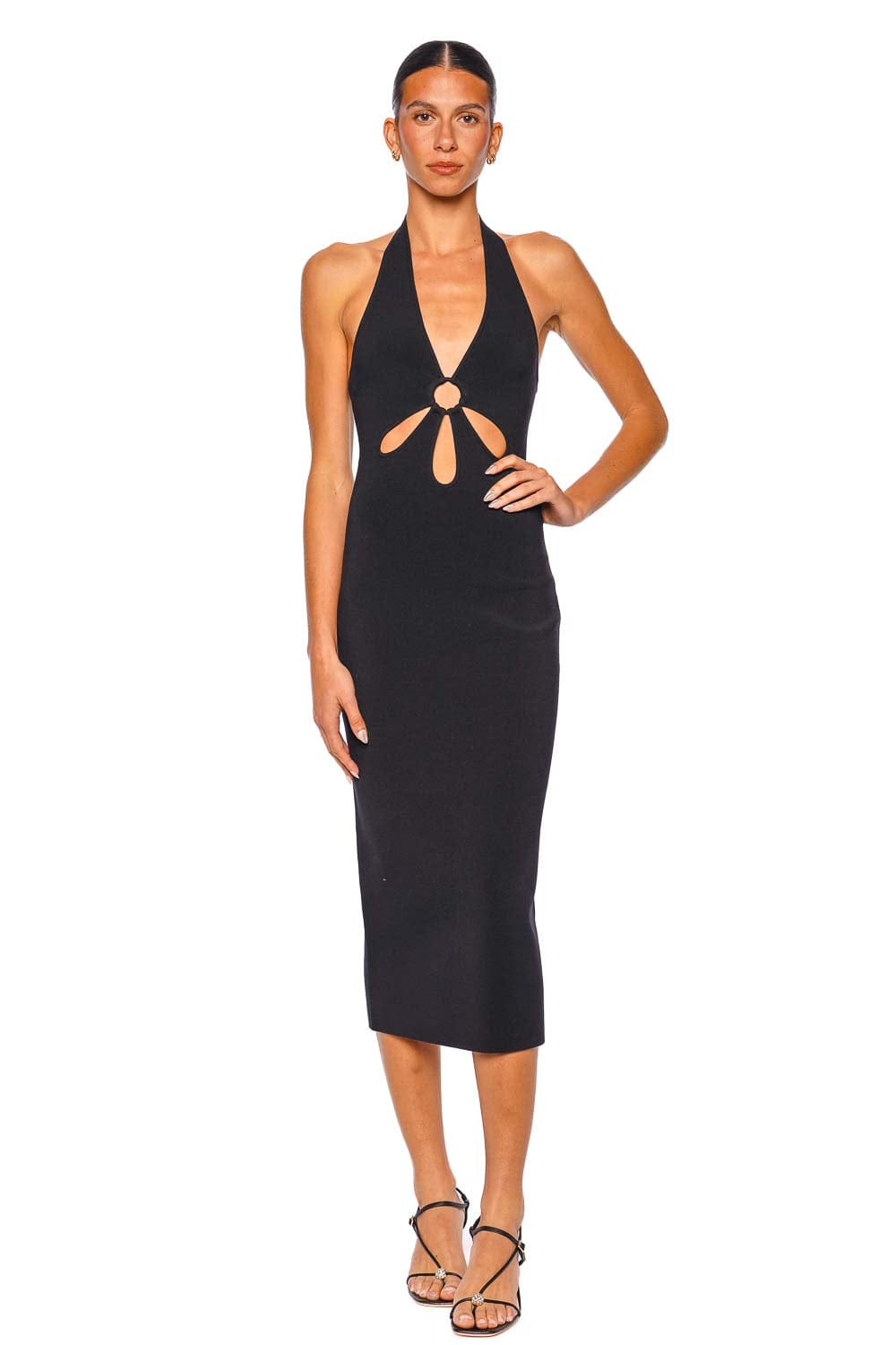 Cult Gaia Vinna Black Halter Knit Cut Out Midi Dress