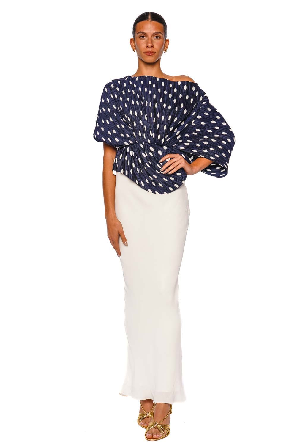 Cult Gaia Deep Lake Small Dot Off-Shoulder Top