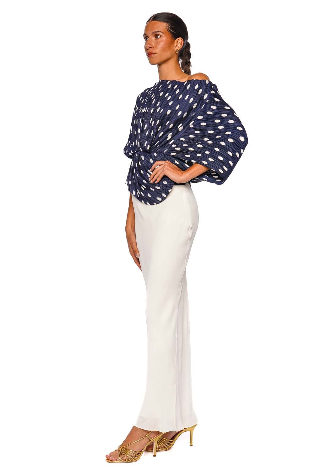 Cult Gaia Deep Lake Small Dot Off-Shoulder Top