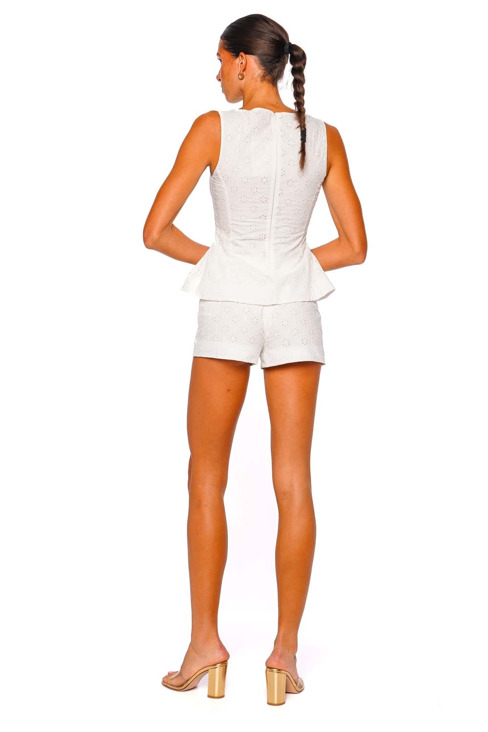 Faithfull The Brand Olivia White Broderie Sleeveless Peplum Top