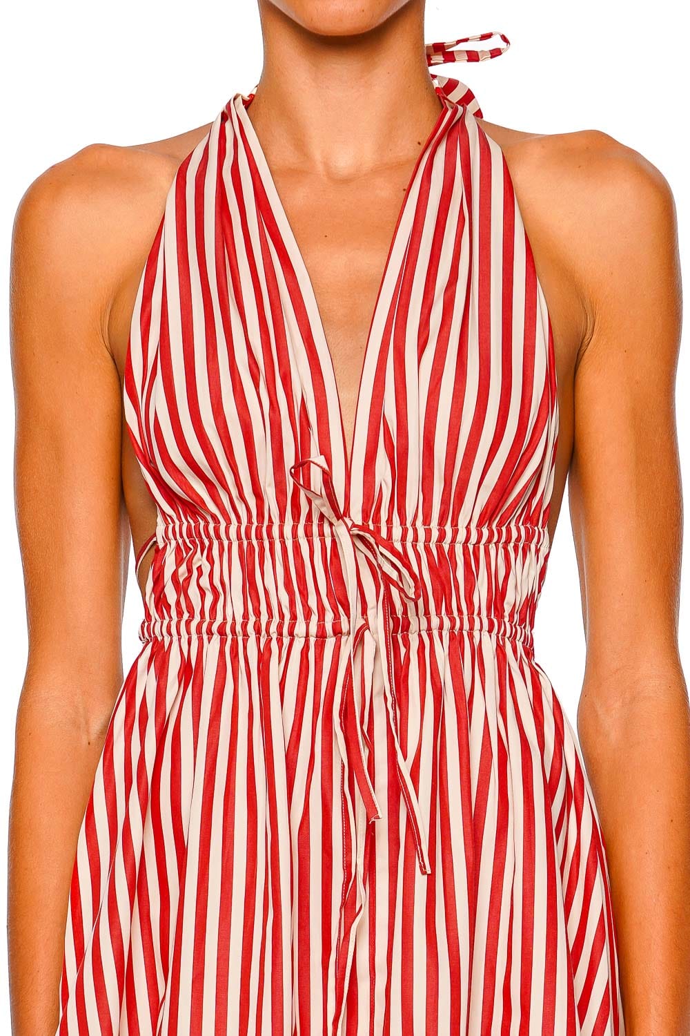 Faithfull The Brand Ermita Dusty Tomato Stripe Halter Mini Dress