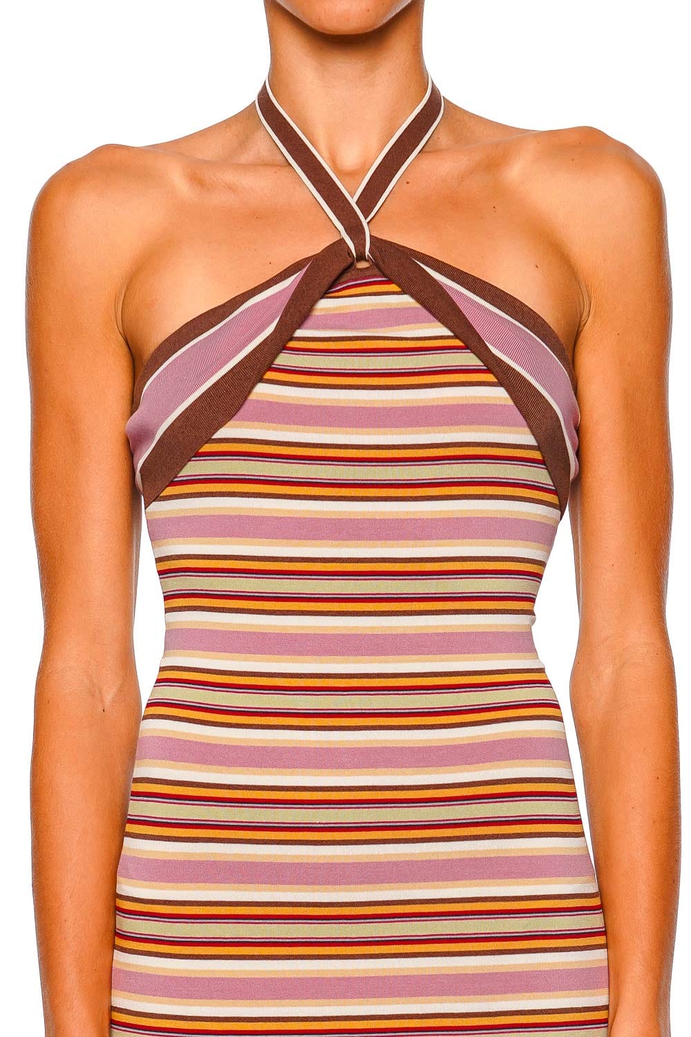 Faithfull The Brand Axel Dusty Mauve Striped Halter Maxi Dress