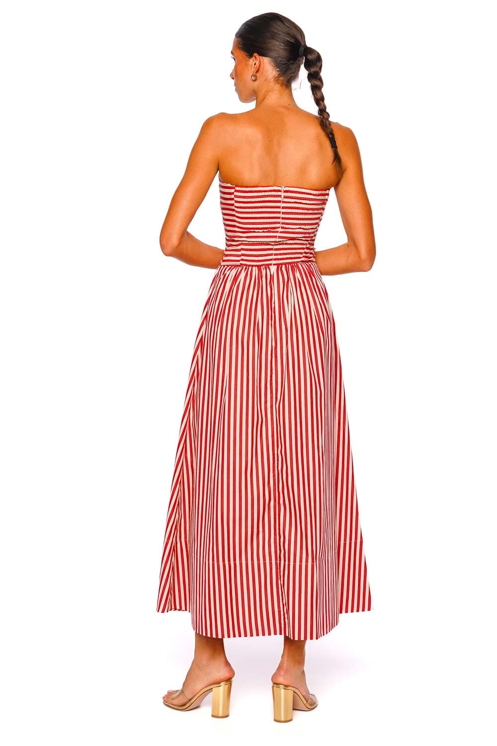 Faithfull The Brand Vera Dusty Tomato Stripe Strapless Maxi Dress