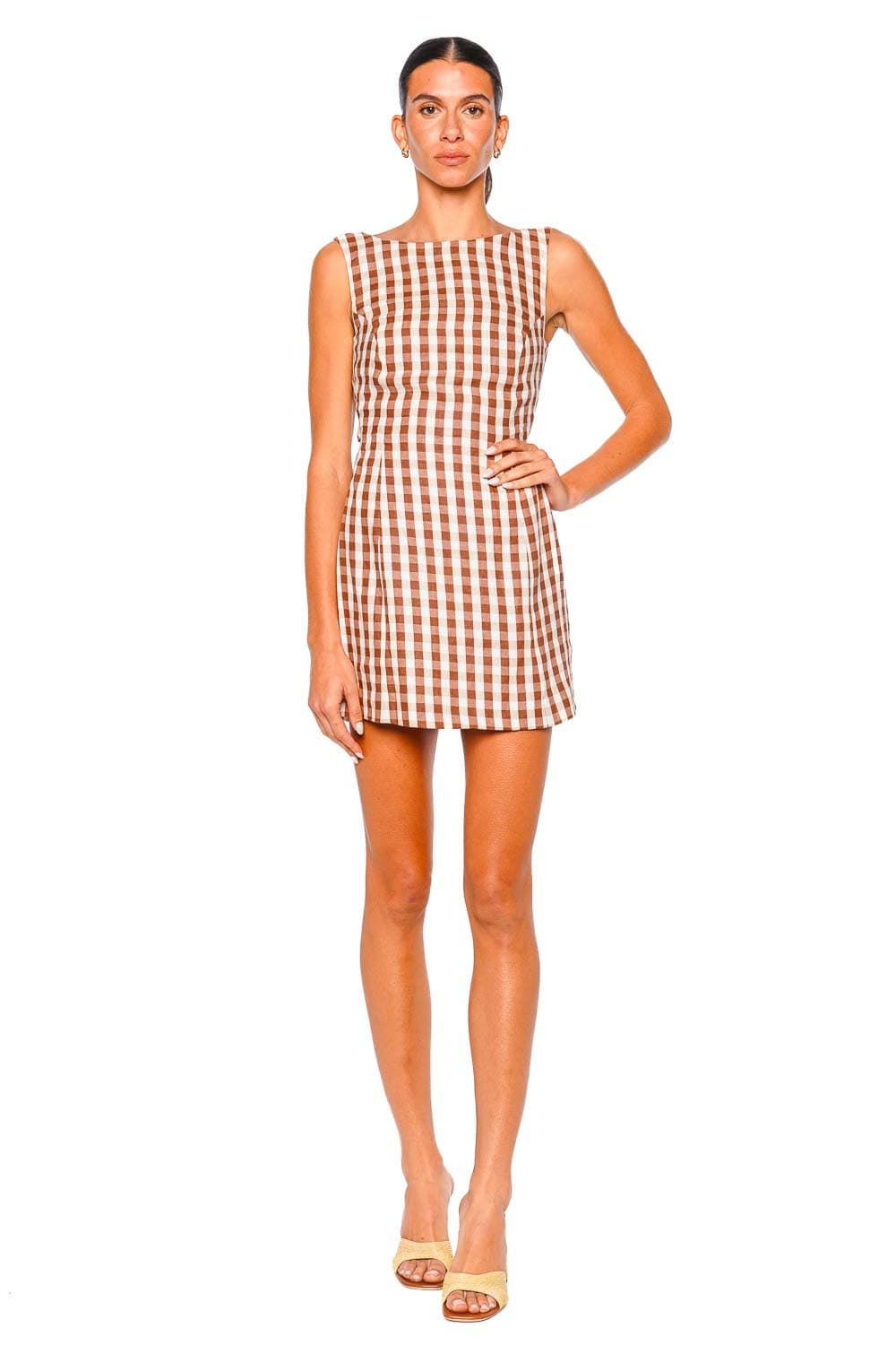 Faithfull The Brand Sofia Cedar Gingham Sleeveless Mini Dress