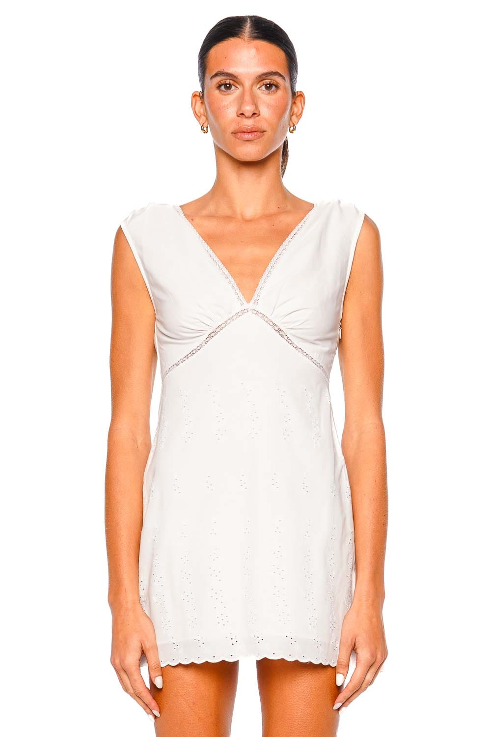 Faithfull The Brand Luna Julyeta Broderie White Mini Dress Sleeveless