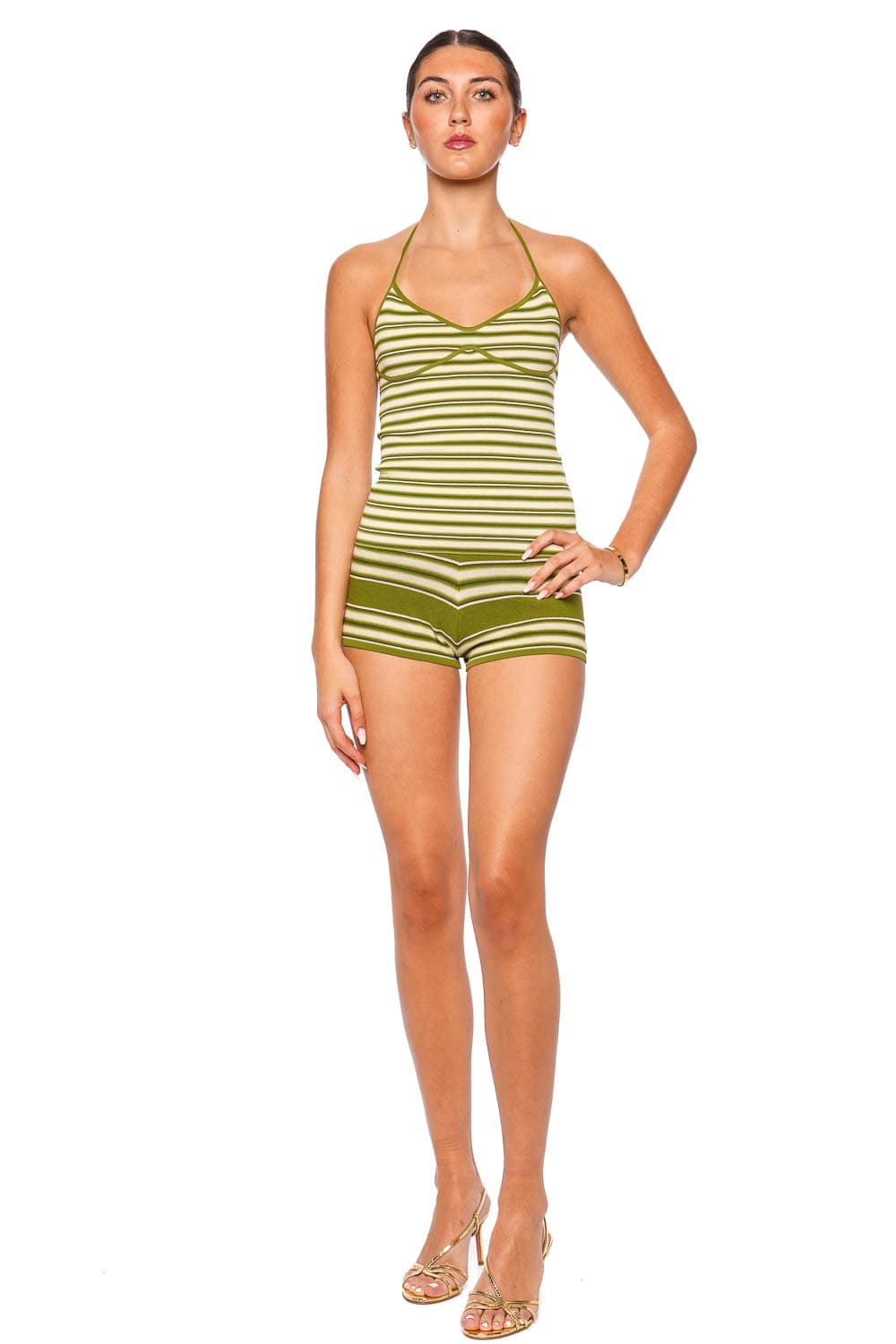 Faithfull The Brand Playa Mini Green Ombre Stripe Halter Top