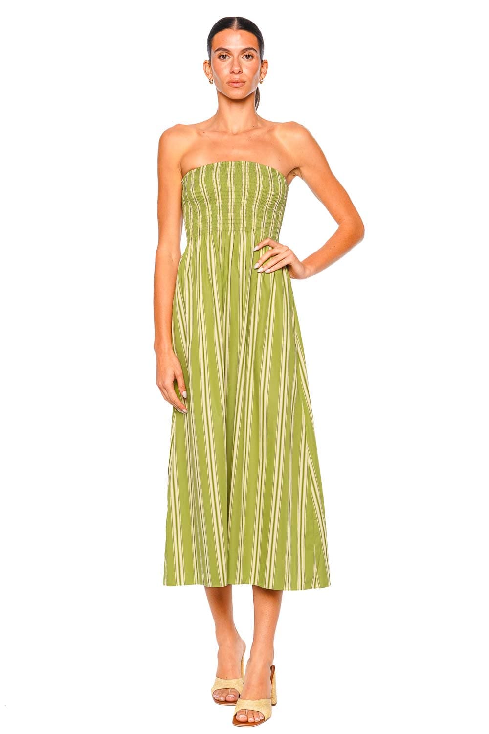 jamie midi dress Faithfull The Brand Jamie Juniper Stripe Strapless Midi Dress