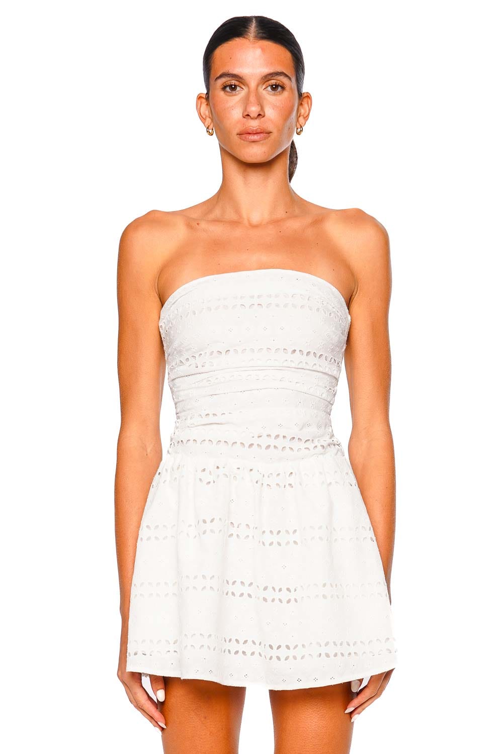 Faithfull The Brand Rosa Broderie White Strapless Mini Dress