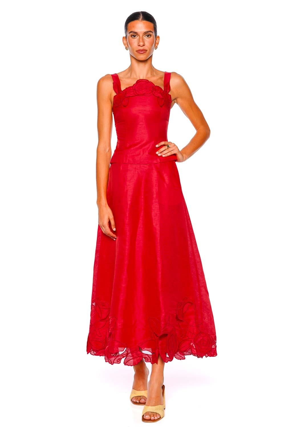 LEO LIN Scarlet Linen Applique Maxi Skirt