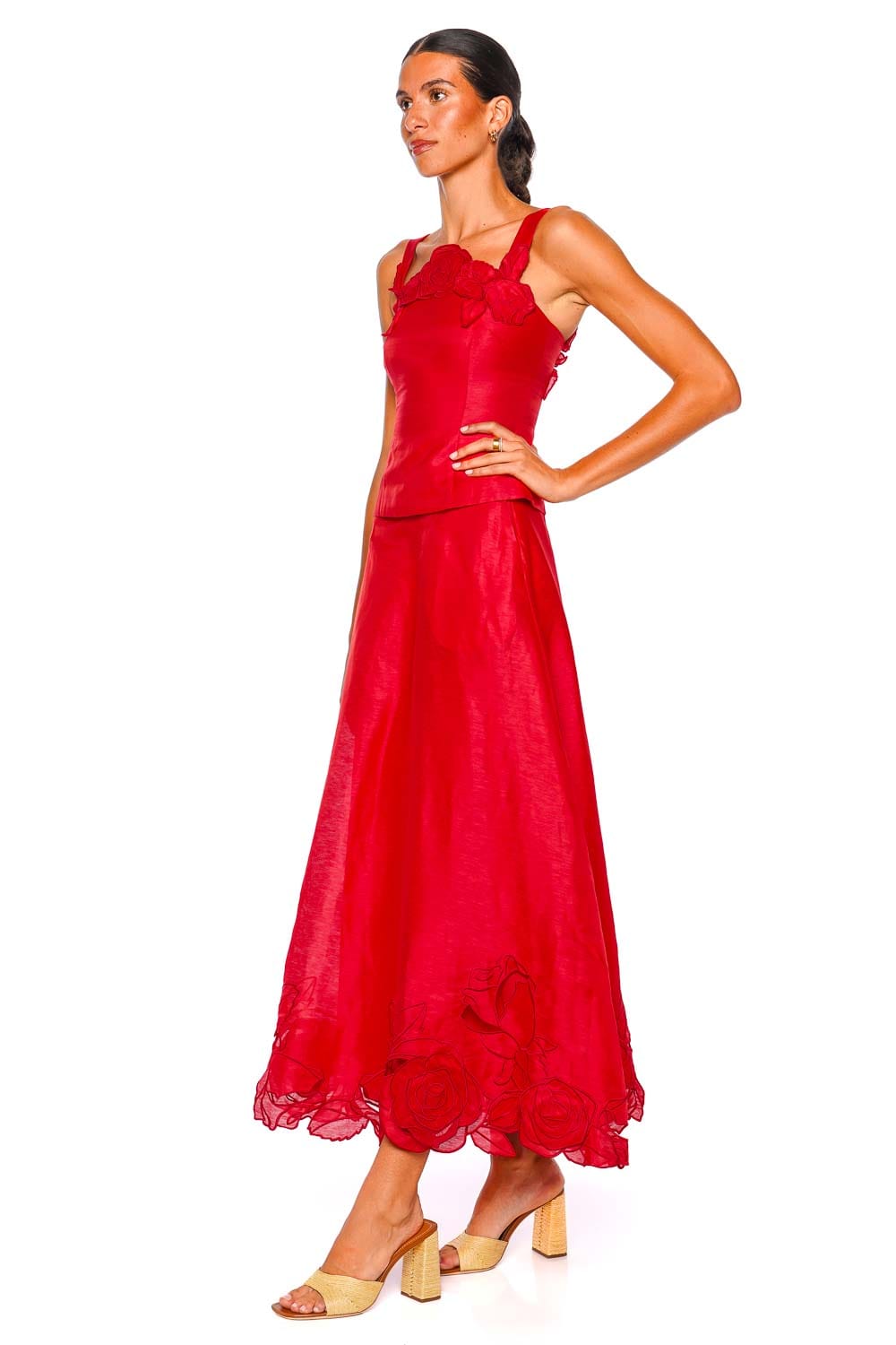 LEO LIN Scarlet Linen Applique Maxi Skirt