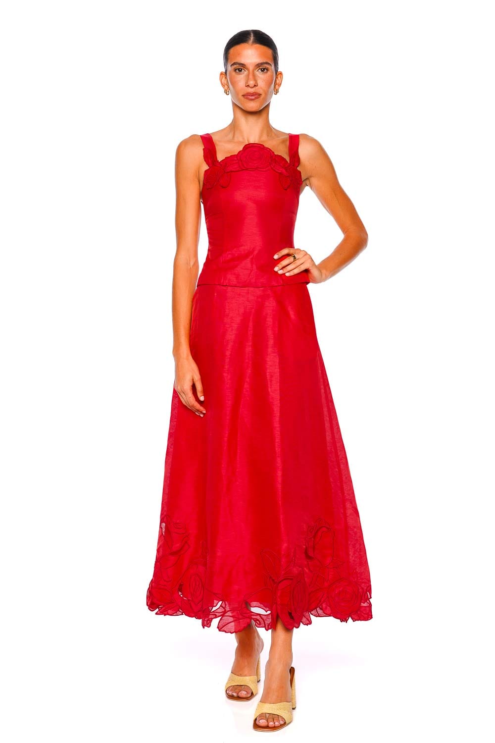 LEO LIN Isadora Scarlet Applique Top with Fixed Straps