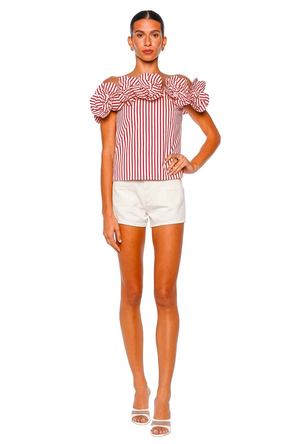 LEO LIN McKayla Scarlet Striped Off-Shoulder Top