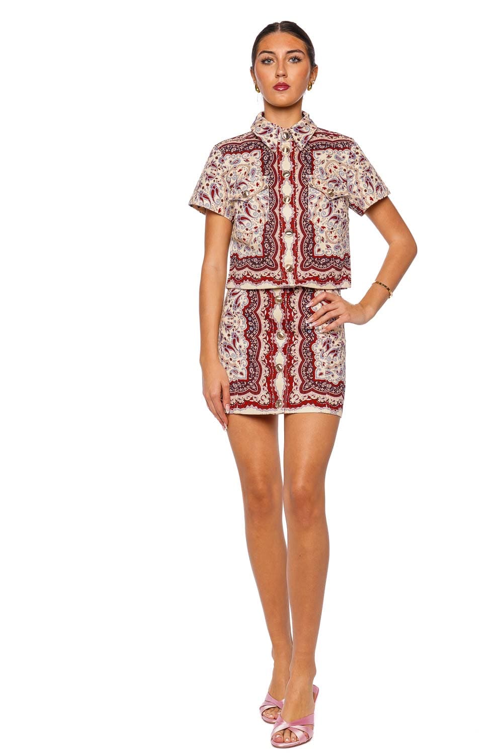 Cara Cara Paro Ivory Paisley Scarf Short Sleeve Top