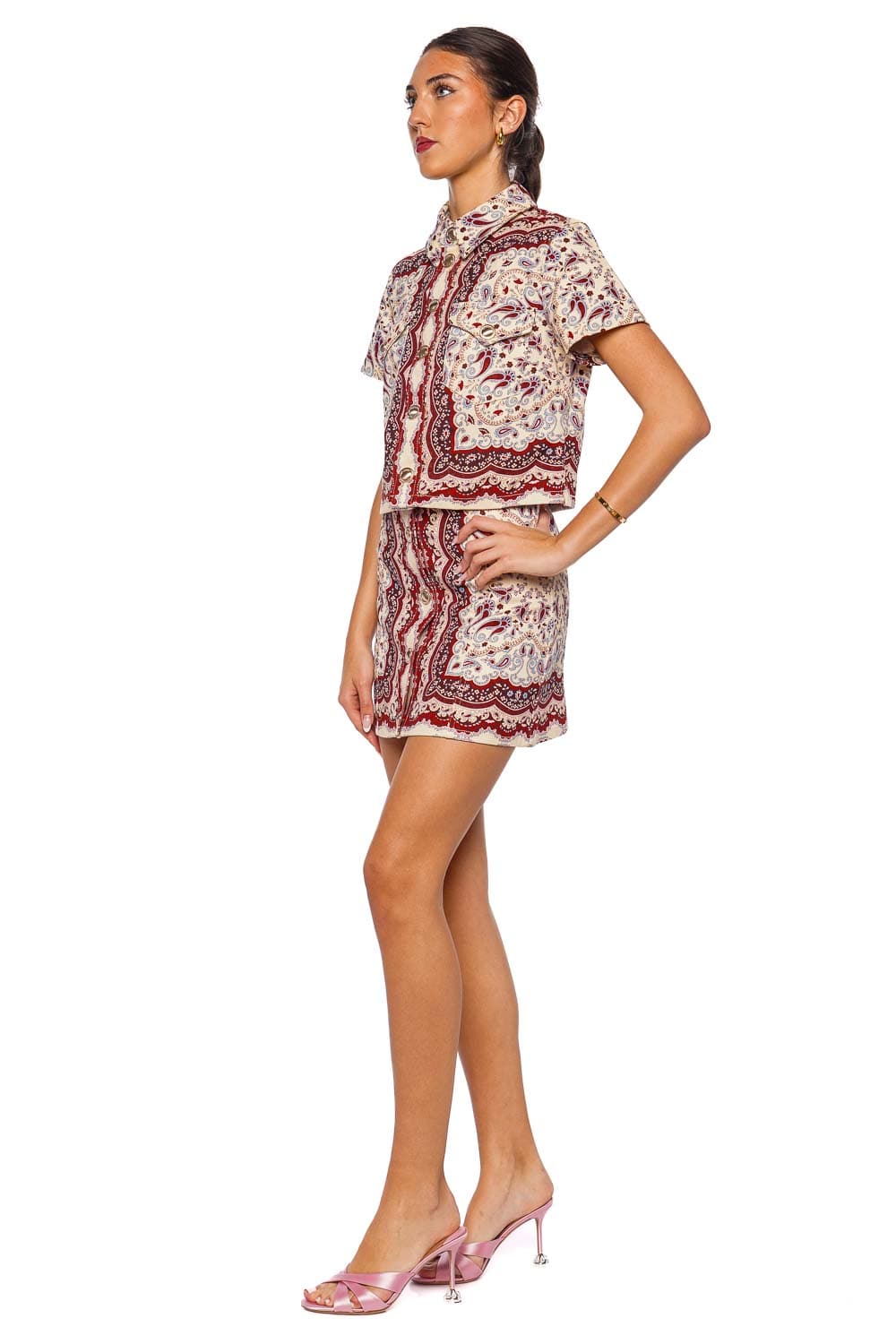 Cara Cara Paro Ivory Paisley Scarf Short Sleeve Top