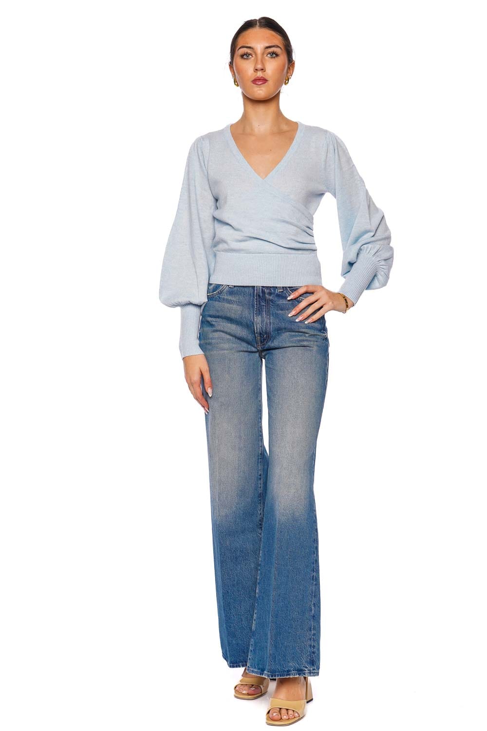 Cara Cara Ezra Light Blue Long Sleeve Wrap Top