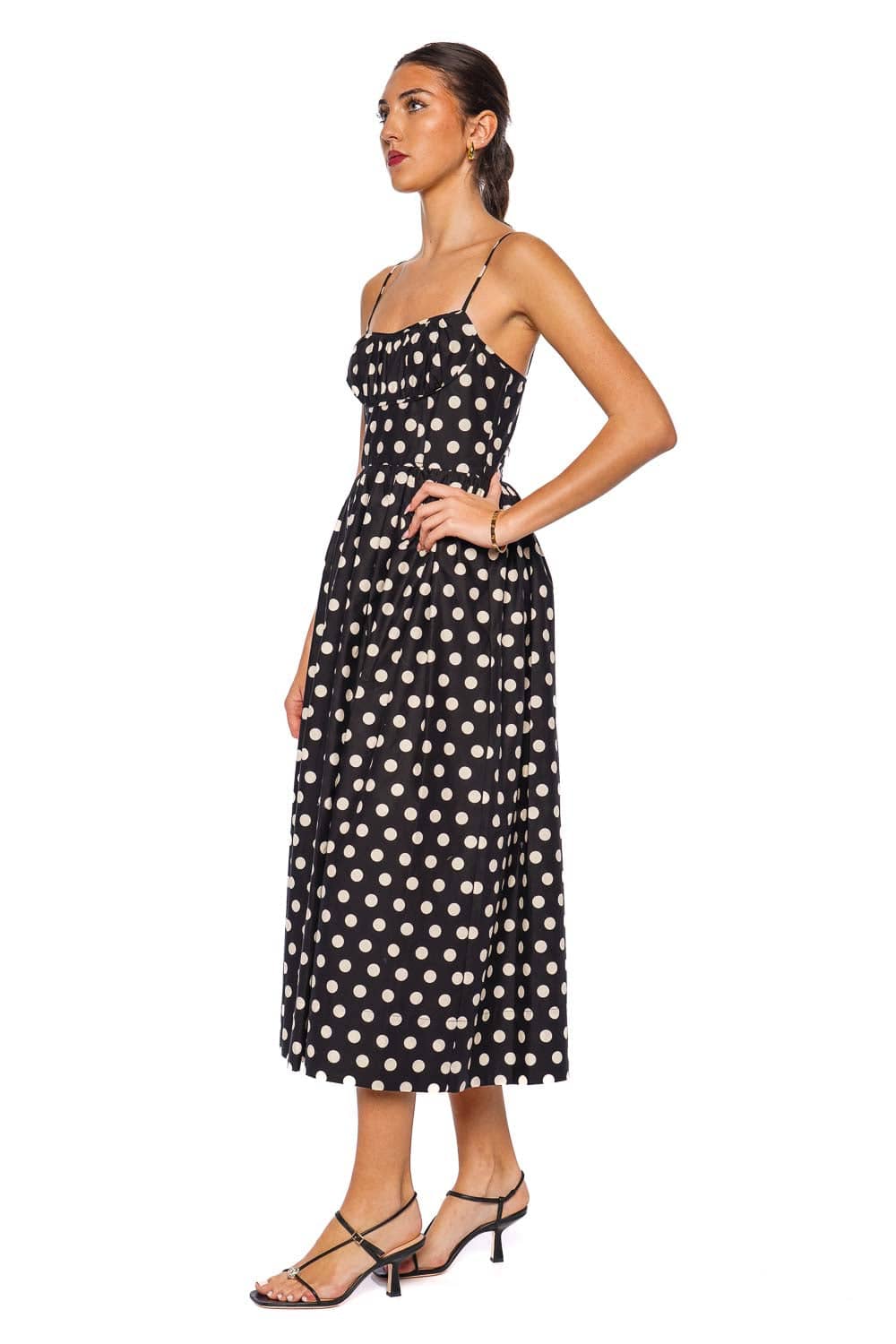 Cara Cara Joelle Dot Black Spaghetti Strap Midi Dress