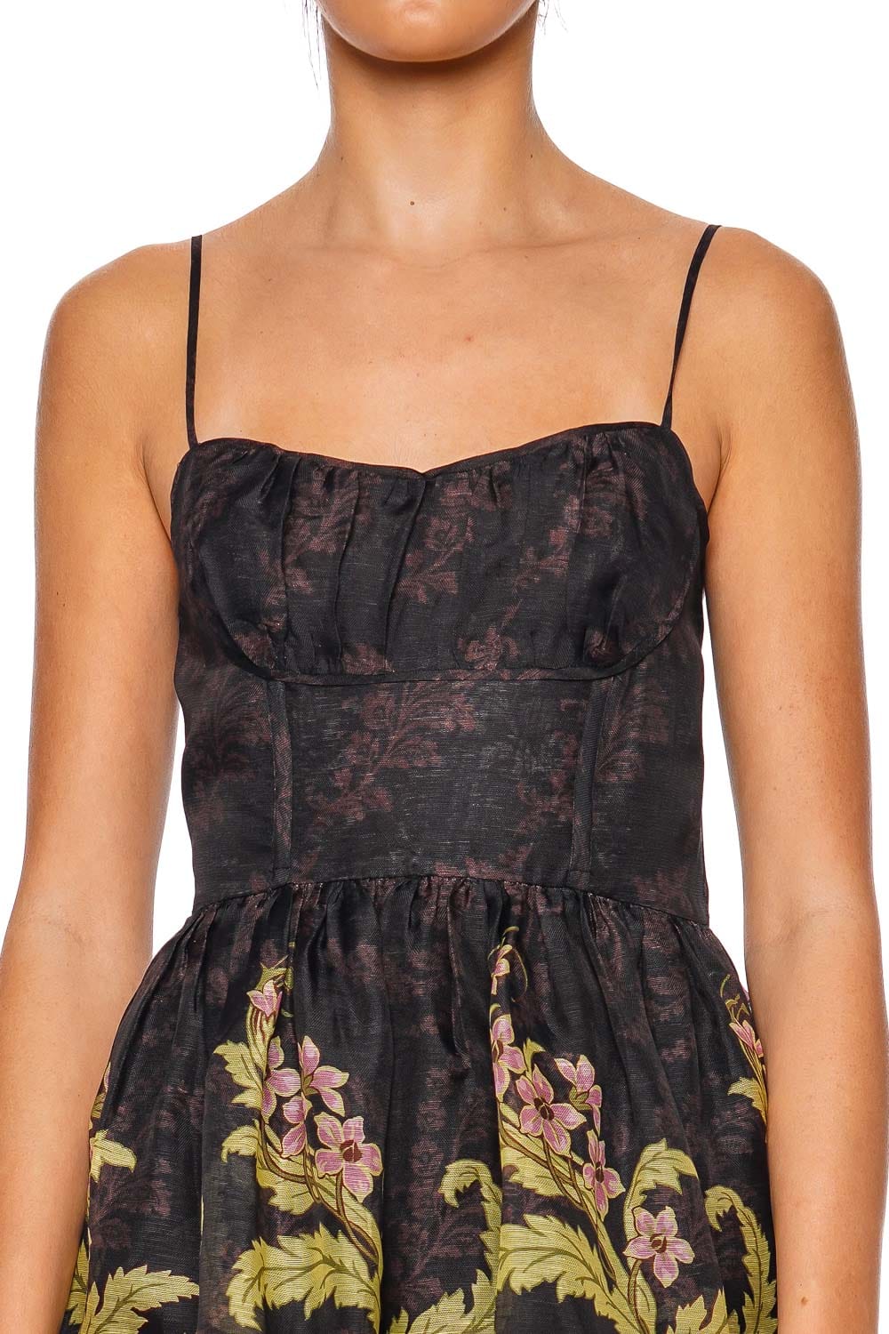 Cara Cara Alba Mini Dress Black with Floral Embroidery and Spaghetti Straps