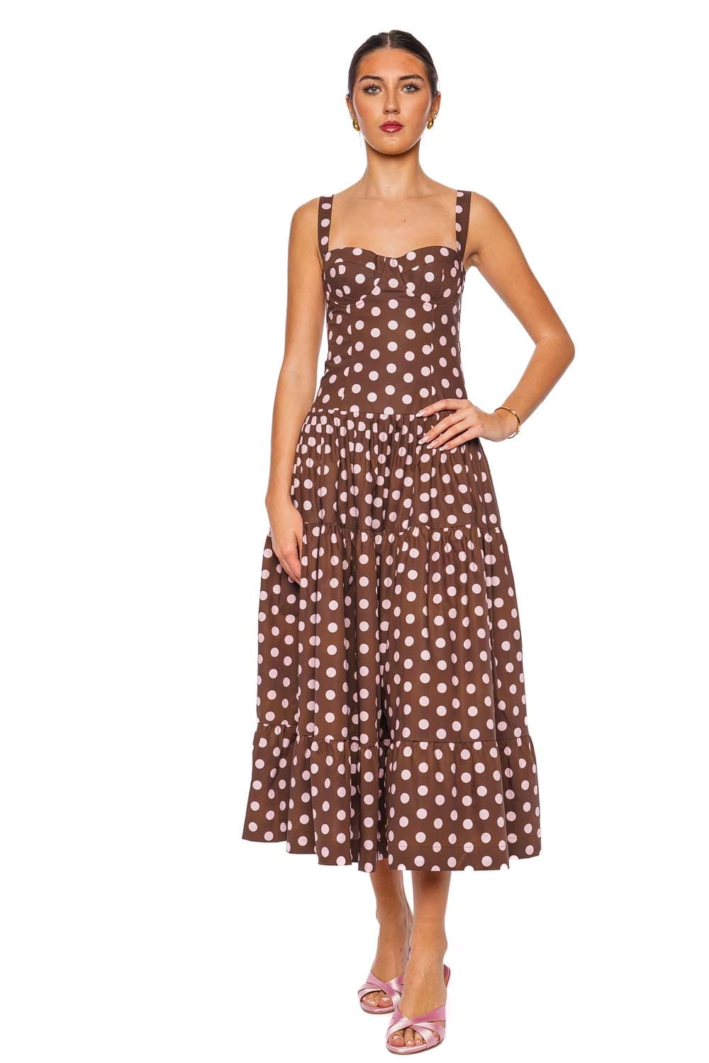 Cara Cara Joelle Dot Brown Sleeveless Midi Dress