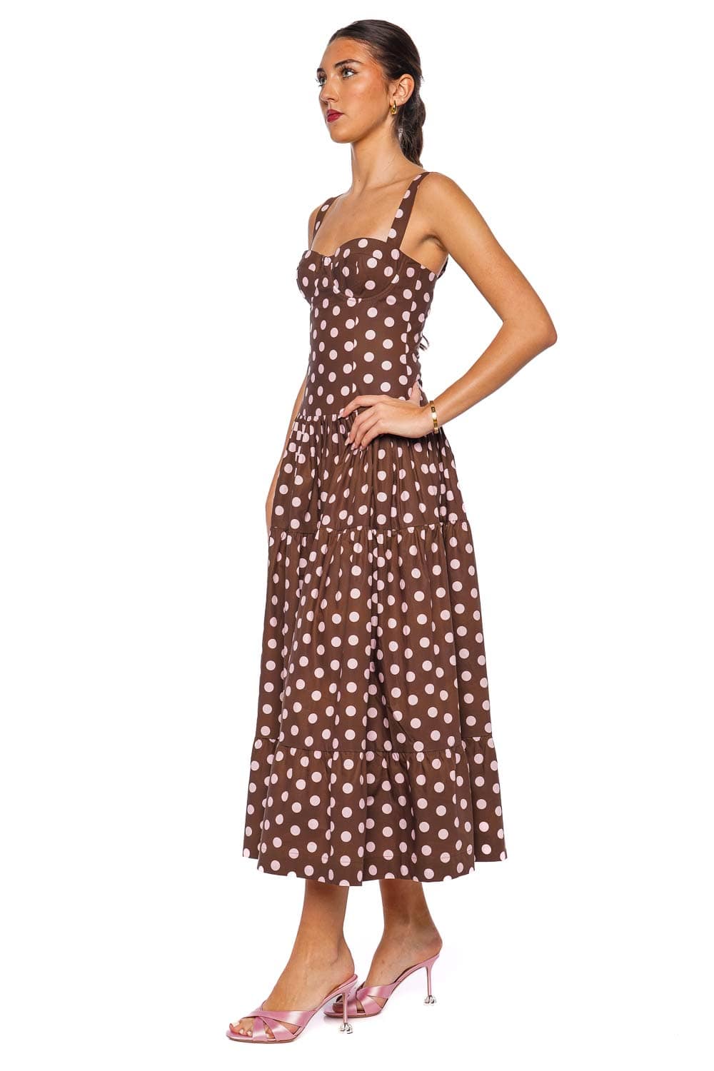 Cara Cara Joelle Dot Brown Sleeveless Midi Dress