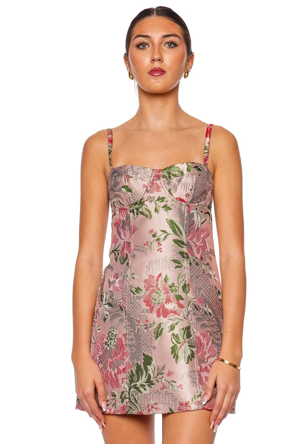 Cara Cara Claudine Pink Jacquard Mini Dress with Straps