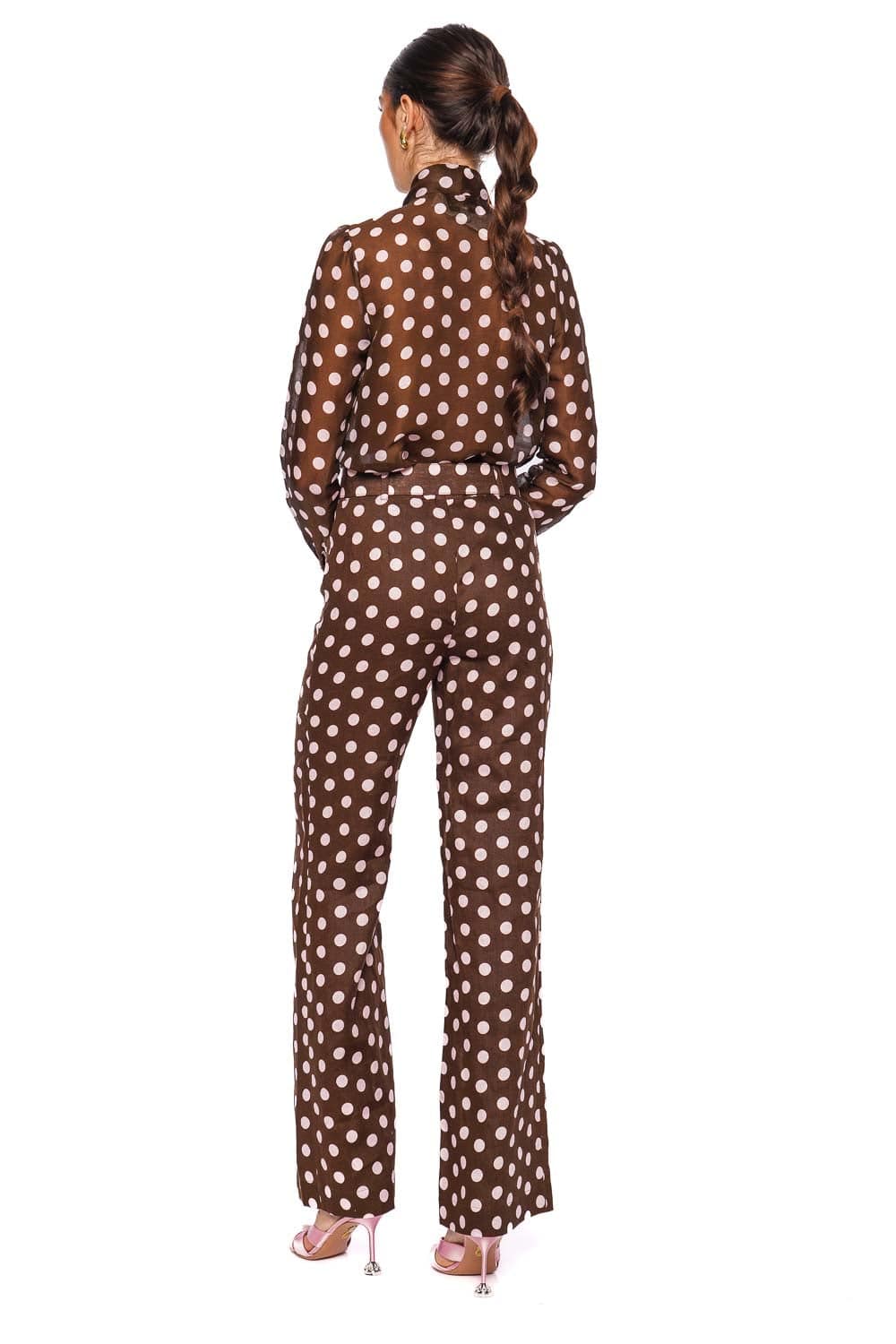 Cara Cara Joelle Dot Brown Long Sleeve Tie Neck Blouse